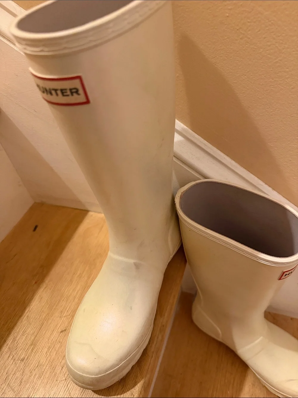 Hunter Cream Tall Rain Boots with Buckle Detail